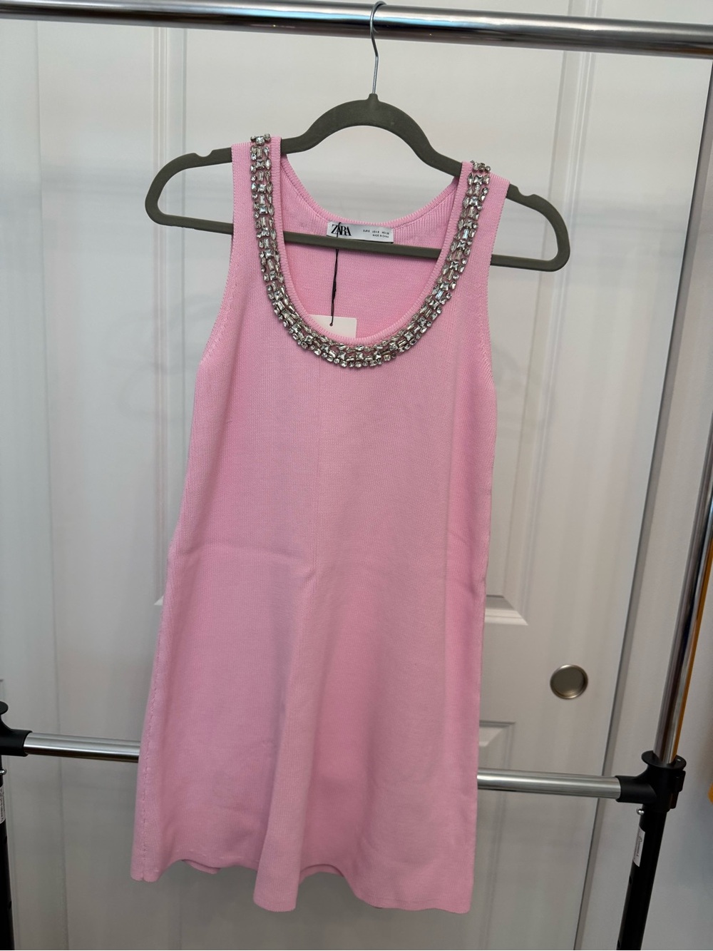 Zara Light Pink Sleeveless Dress with Jeweled Neckline